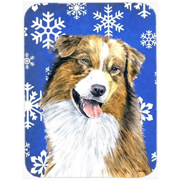 Carolines Treasures Australian Shepherd Winter Snowflakes Holiday Glass Cutting Board - Large - SC9397LCB