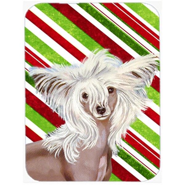 Carolines Treasures Chinese Crested Candy Cane Holiday Christmas Glass Cutting Board - Large - LH9257LCB