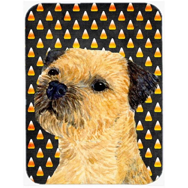 Carolines Treasures Border Terrier Candy Corn Halloween Portrait Glass Cutting Board- Large - LH9064LCB