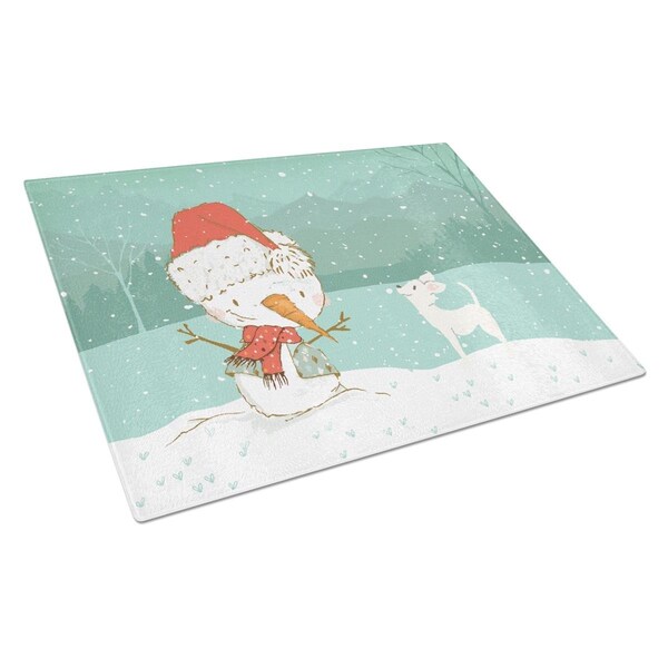 Carolines Treasures White Chihuahua Snowman Christmas Glass Cutting Board Large - CK2082LCB