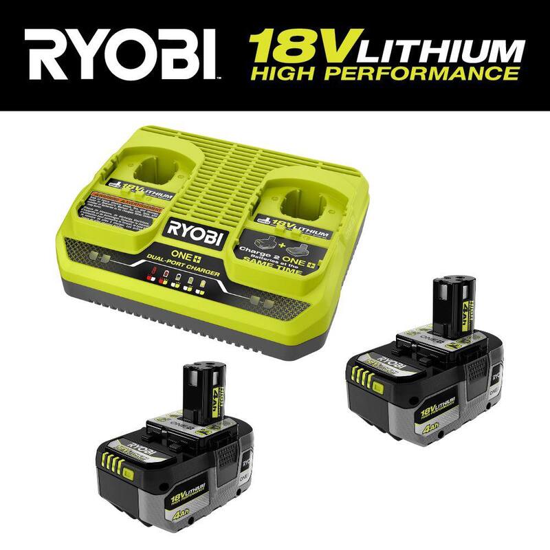 Cargador doble simultáneo de 18V RYOBI ONE+ con batería de alto rendimiento de 18V 4.0 Ah de iones de litio ONE+ (paquete de 2) - PCG005-PBP2004