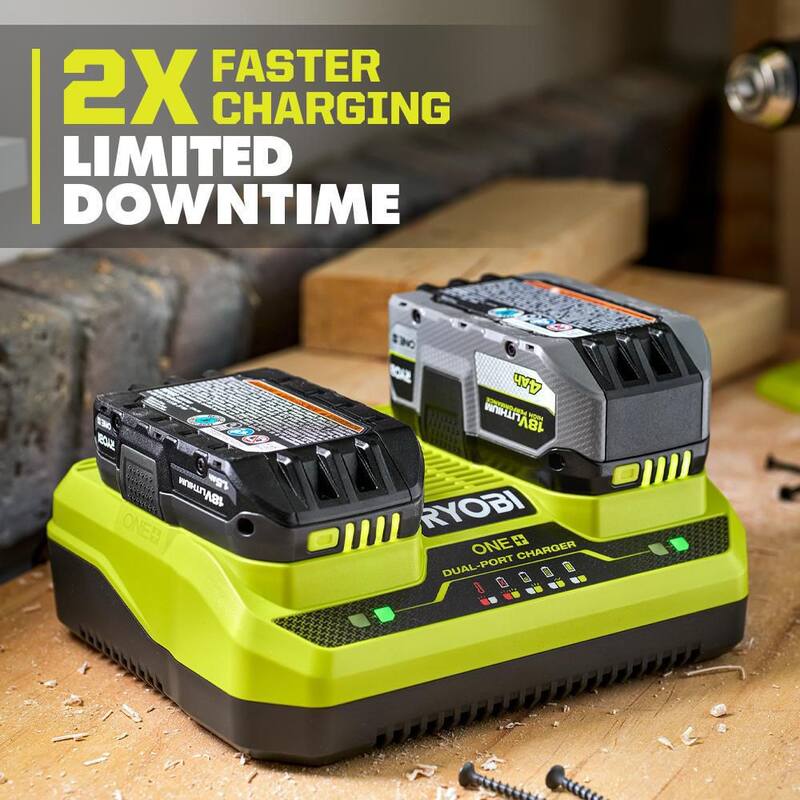 Cargador doble simultáneo de 18V RYOBI ONE+ con batería de alto rendimiento de 18V 4.0 Ah de iones de litio ONE+ (paquete de 2) - PCG005-PBP2004