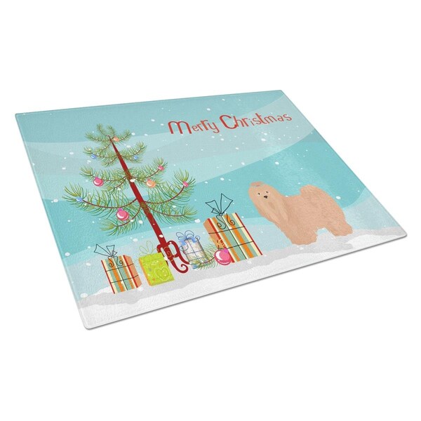 Carolines Treasures Tan Lhasa Apso Christmas Tree Glass Cutting Board Large - CK3468LCB