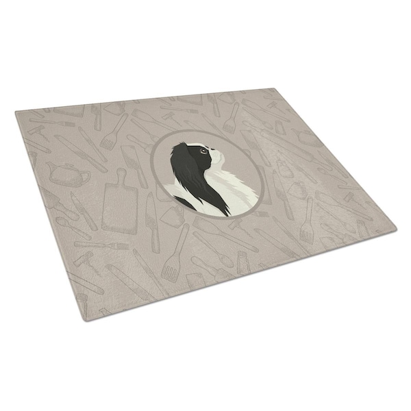 Carolines Treasures Japanese Chin in the Kitchen Glass Cutting Board Large - CK2195LCB