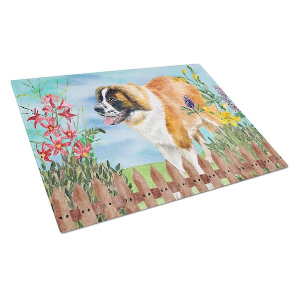 Carolines Treasures Saint Bernard Spring Glass Cutting Board, Large - CK1241LCB