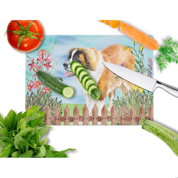Carolines Treasures Saint Bernard Spring Glass Cutting Board, Large - CK1241LCB