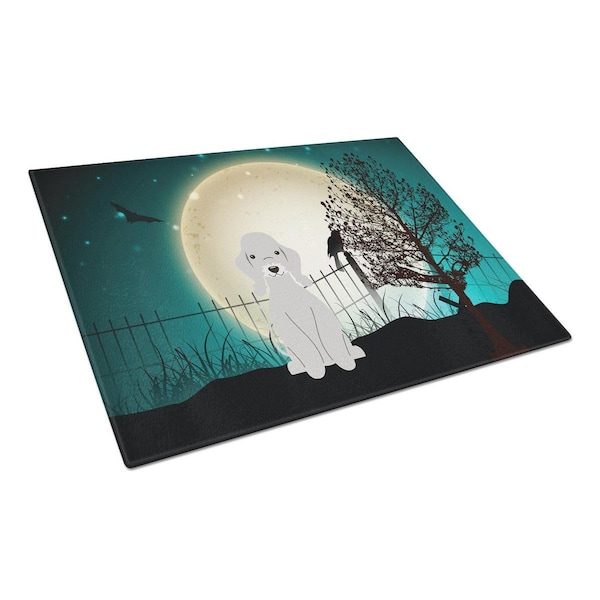Carolines Treasures Halloween Scary Bedlington Terrier Blue Glass Cutting Board, Large - BB2280LCB
