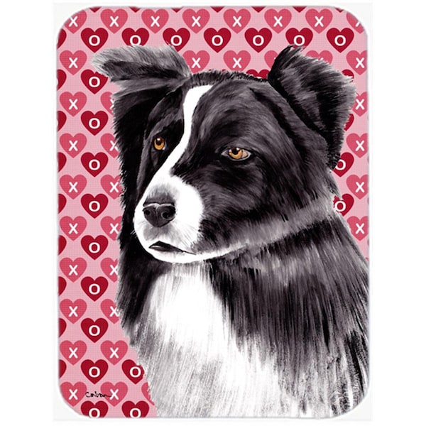 Carolines Treasures 12 x 15 in. Border Collie Hearts Love and Valentines Day Glass Cutting Board- Large - SC9272LCB