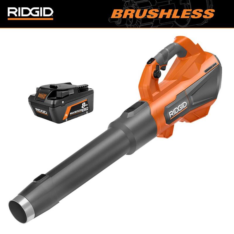 Soplador inalámbrico RIDGID 18V sin escobillas en kit con batería de iones de litio EXP de 8.0 Ah MAX Output - R01601BVNM-AC840080