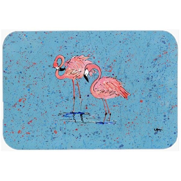 Carolines Treasures Carolines Treasures 8566LCB 15 x 12 in. Pink Flamingos on Blue Speckle Glass Cutting Board - 8566LCB