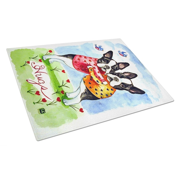 Carolines Treasures Hugs Boston Terrier Glass Cutting Board - Large- 15 x 12 in. - 7015LCB
