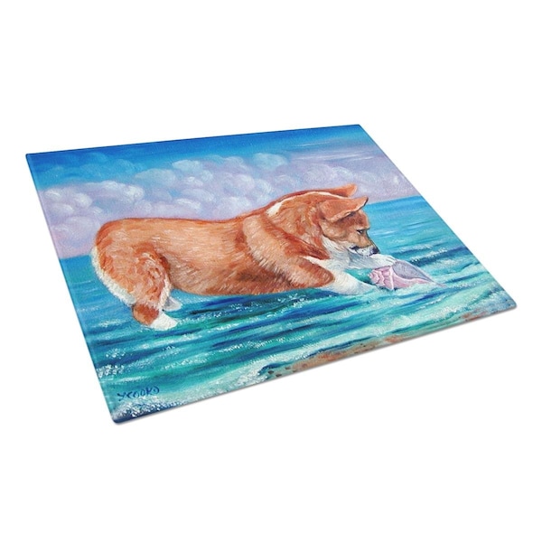 Carolines Treasures Corgi Sea Shell Find Glass Cutting Board Large - 7407LCB