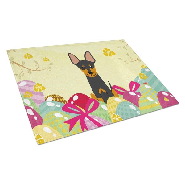 Carolines Treasures Easter Eggs English Toy Terrier Glass Cutting Board Large - BB6109LCB