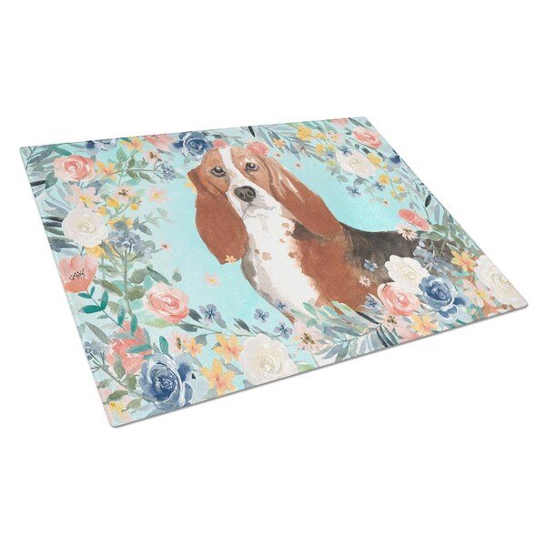 Carolines Treasures Basset Hound Glass Cutting Board Large - CK3437LCB