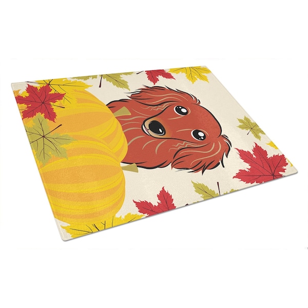 Carolines Treasures Longhair Red Dachshund Thanksgiving Glass Cutting Board- Large - BB2020LCB