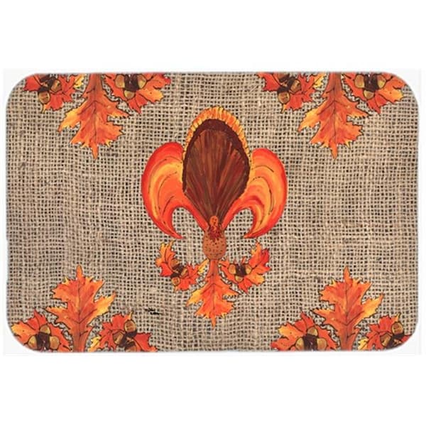 Carolines Treasures Carolines Treasures 8744LCB 15 x 12 in. Thanksgiving Turkey Fleur de lis Glass Cutting Board; Large - 8744LCB