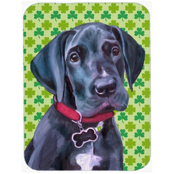 Carolines Treasures Black Great Dane Puppy St. Patricks Day Shamrock Glass Cutting Board- Large - LH9572LCB