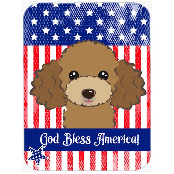 Carolines Treasures God Bless American Flag with Chocolate Brown Poodle Glass Cutting Board- Large - BB2186LCB