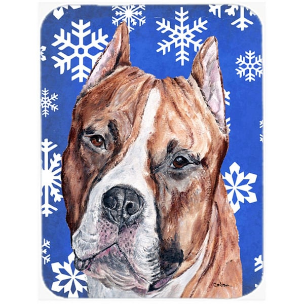 Carolines Treasures Staffordshire Bull Terrier Staffie Large Size Winter Snowflakes Glass Cutting Board - SC9776LCB