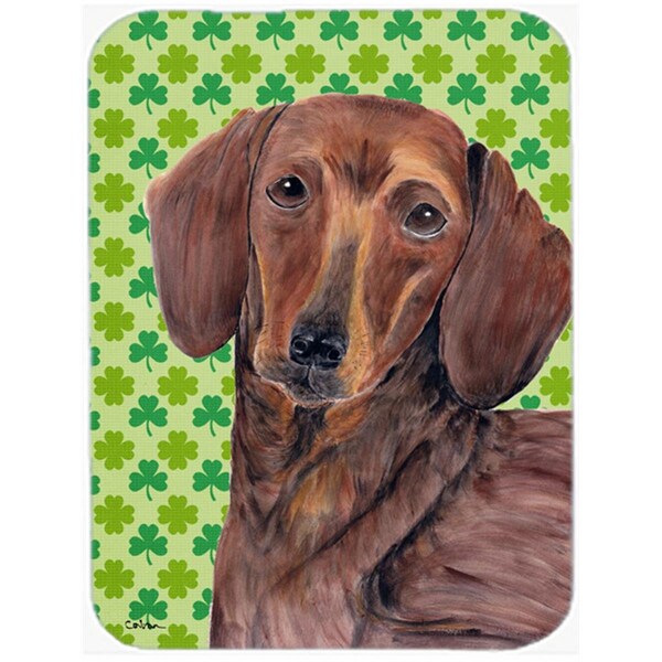 Carolines Treasures Dachshund St. Patricks Day Shamrock Portrait Glass Cutting Board - Large - SC9288LCB