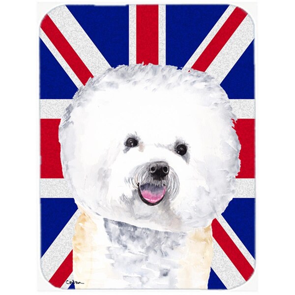 Carolines Treasures Bichon Frise With English Union Jack British Flag Glass Cutting Board - Large - SC9818LCB