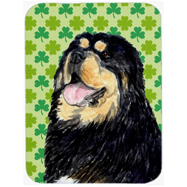 Carolines Treasures 12 x 15 in. Tibetan Mastiff St. Patricks Day Shamrock Portrait Glass Cutting Board- Large - SS4443LCB