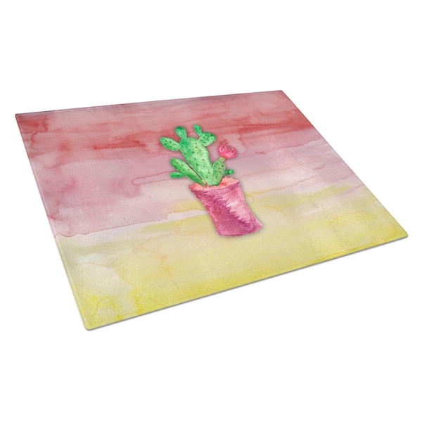 Carolines Treasures Flowering Cactus Watercolor Glass Cutting Board Large - BB7361LCB