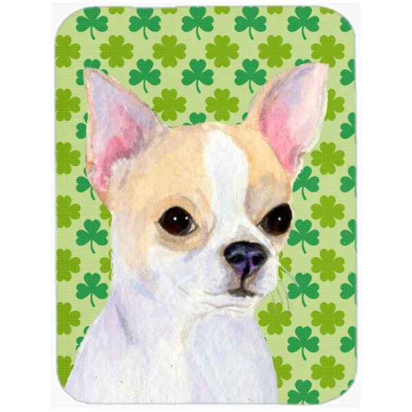 Carolines Treasures Chihuahua St. Patricks Day Shamrock Portrait Glass Cutting Board- Large - SS4405LCB