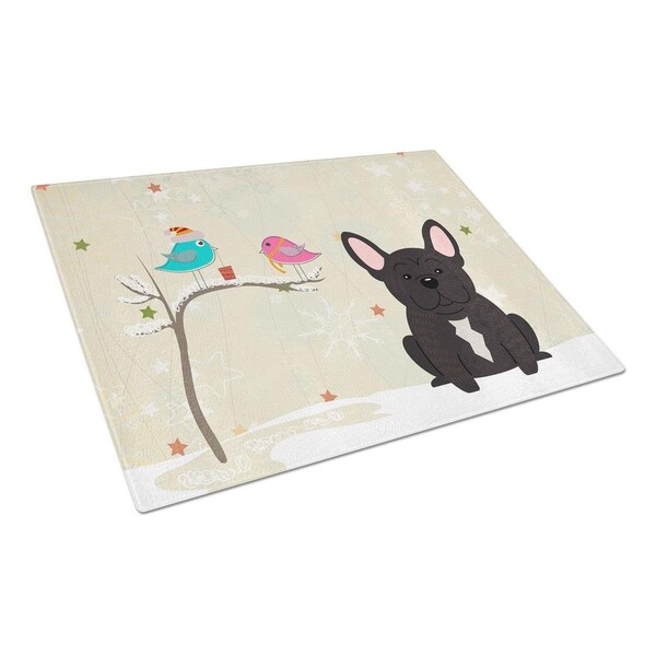 Carolines Treasures Christmas Presents Between Friends French Bulldog Brindle Glass Cutting Board, Large - BB2481LCB
