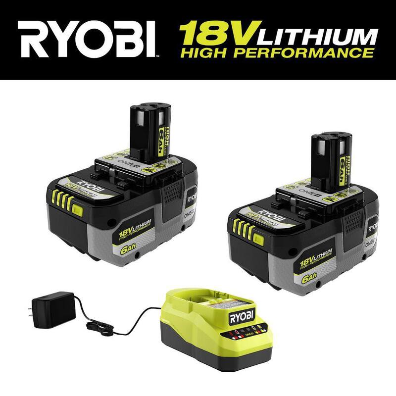 Cargador de iones de litio de 18V ONE+ de RYOBI con batería de alto rendimiento de 6.0 Ah (paquete de 2) - PCG002-PBP2007