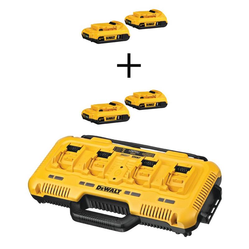 Paquete de baterías de iones de litio compactas DEWALT 20-Volt MAX de 2.0 Ah (paquete de 4) con cargador de baterías de iones de litio de 4 puertos 12V/20V/60V MAX - DCB203-2 X2W104