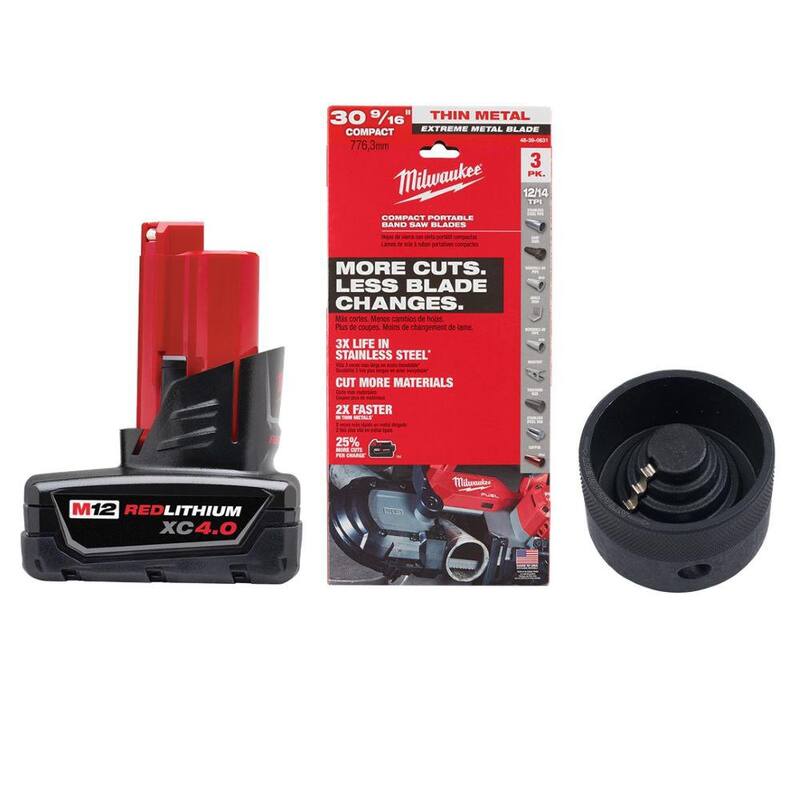 Batería de capacidad extendida Milwaukee M12 de 12 voltios de 4.0Ah con hoja de sierra de banda y accesorio de escariador de sierra de banda (paquete de 3) - 48-11-2440-48-39-0631-49-90-2029