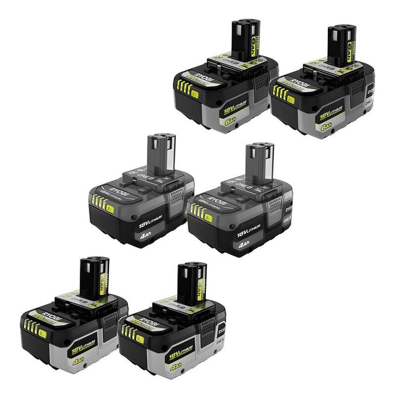 RYOBI ONE+ 18V Baterías de alto rendimiento de iones de litio (2) 4.0 Ah y (2) 6.0 Ah con (2) 4.0 Ah Baterías de iones de litio - PBP2004-PBP2007-PBP2005