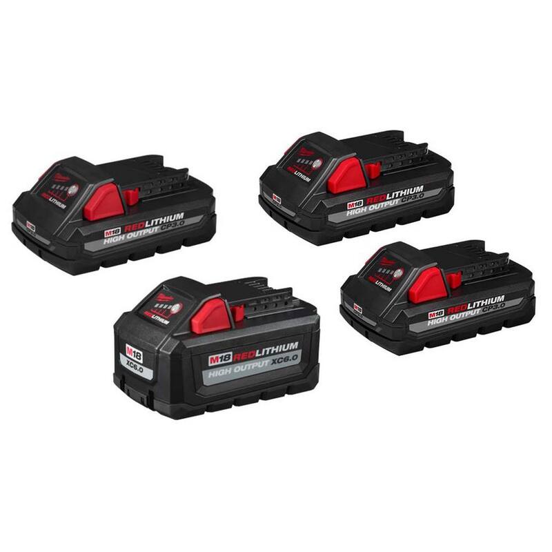 Milwaukee M18 18-Volt Lithium-Ion High Output 6.0Ah y (3) Baterías de 3.0Ah - 48-11-1865S-48-11-1837