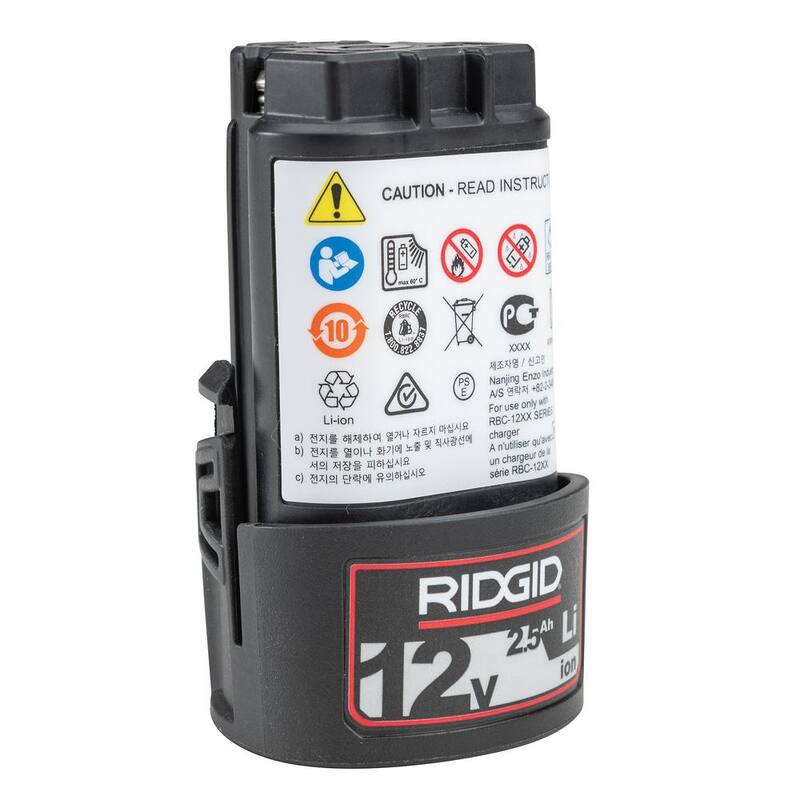 Batería recargable de iones de litio avanzada de 12 voltios y 2.5 amperios de RIDGID para herramientas de prensado RP 115, RP 241, RP 240 y PEX-One - 55183