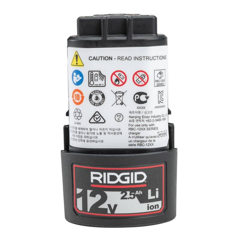 Batería recargable de iones de litio avanzada de 12 voltios y 2.5 amperios de RIDGID para herramientas de prensado RP 115, RP 241, RP 240 y PEX-One - 55183