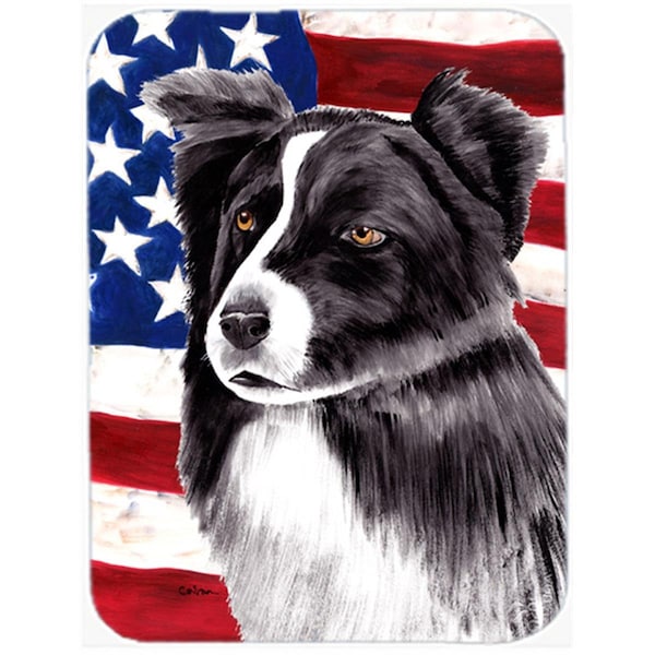 Carolines Treasures 15 x 12 in. USA American Flag with Border Collie Glass Cutting Board - Large - SC9009LCB