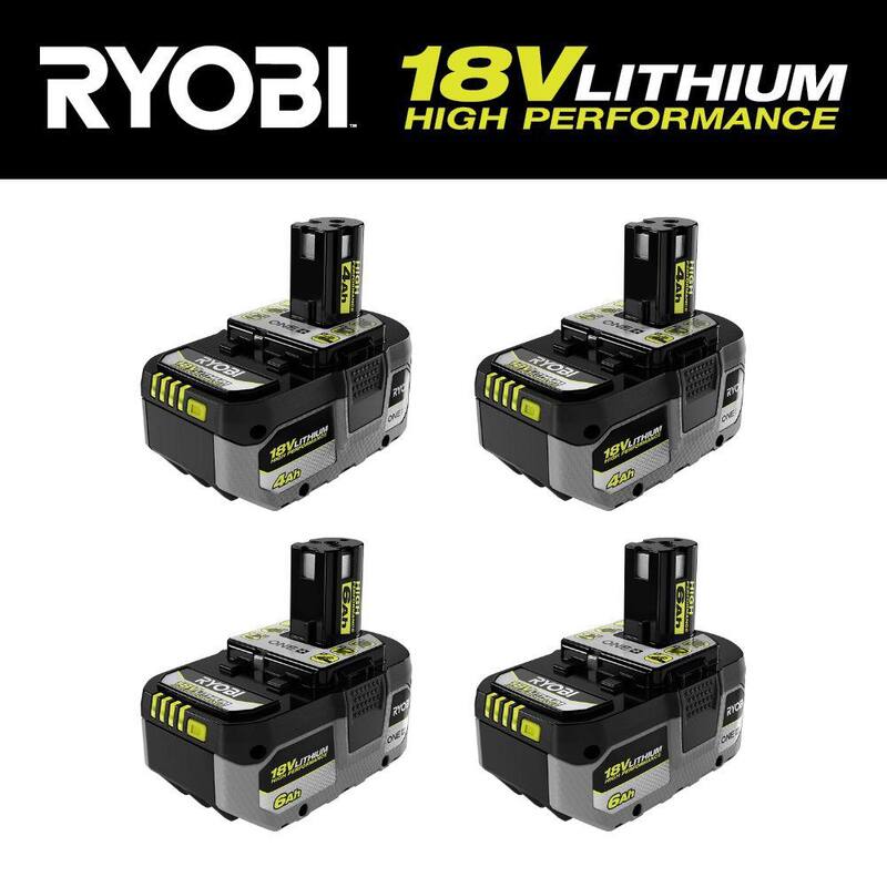 RYOBI ONE+ 18V Alto rendimiento de iones de litio (2) Baterías de 4.0 Ah y (2) Baterías de 6.0 Ah - PBP2004-PBP2007