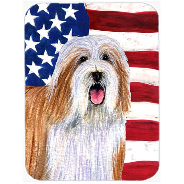 Carolines Treasures USA American Flag with Bearded Collie Glass Cutting Board - Large- 15 H x 12 L in. - SS4245LCB