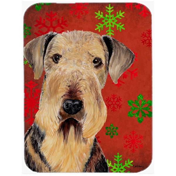 Carolines Treasures Airedale Red And Green Snowflakes Holiday Christmas Glass Cutting Board - Large - SC9413LCB