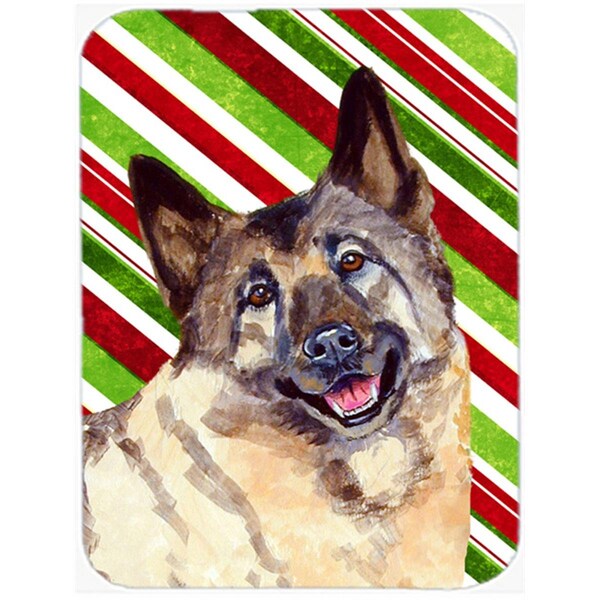 Carolines Treasures 15 x 12 in. Norwegian Elkhound Candy Cane Holiday Christmas Glass Cutting Board - Large - LH9263LCB