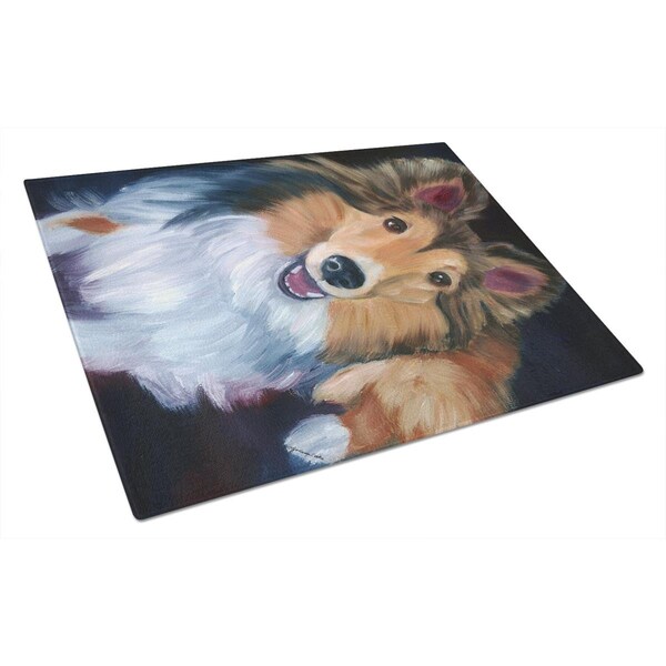 Carolines Treasures Sheltie Stand Off Glass Cutting Board Large - 7394LCB