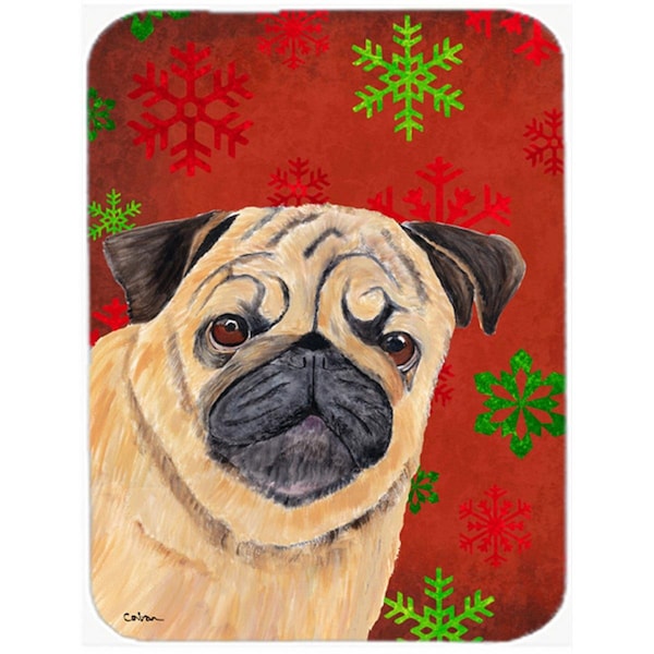 Carolines Treasures Pug Red And Green Snowflakes Holiday Christmas Glass Cutting Board - Large - SC9411LCB