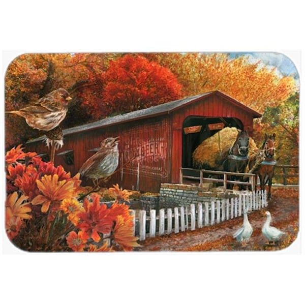 Carolines Treasures Carolines Treasures PTW2004LCB Fall Covered Bridge Glass Cutting Board; Large - PTW2004LCB