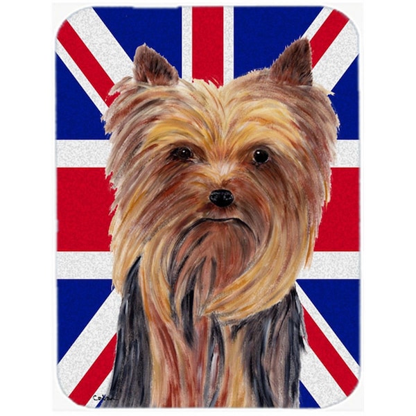 Carolines Treasures Yorkie with English Union Jack British Flag Glass Cutting Board Large Size - SC9822LCB