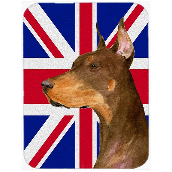 Carolines Treasures Doberman With English Union Jack British Flag Glass Cutting Board - Large - SS4910LCB