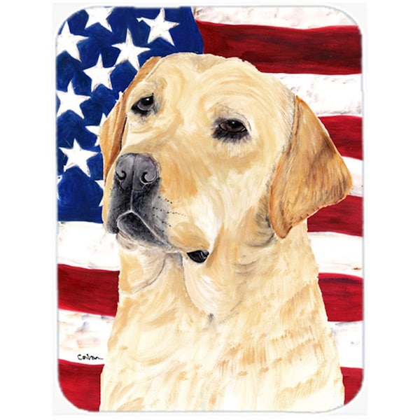 Carolines Treasures 15 x 12 in. USA American Flag with Labrador Glass Cutting Board - Large - SC9018LCB