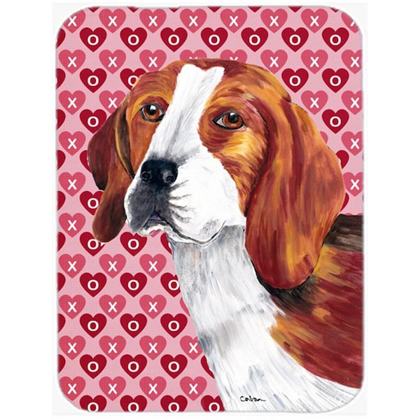 Carolines Treasures 12 x 15 in. Beagle Hearts Love and Valentines Day Portrait Glass Cutting Board- Large - SC9270LCB