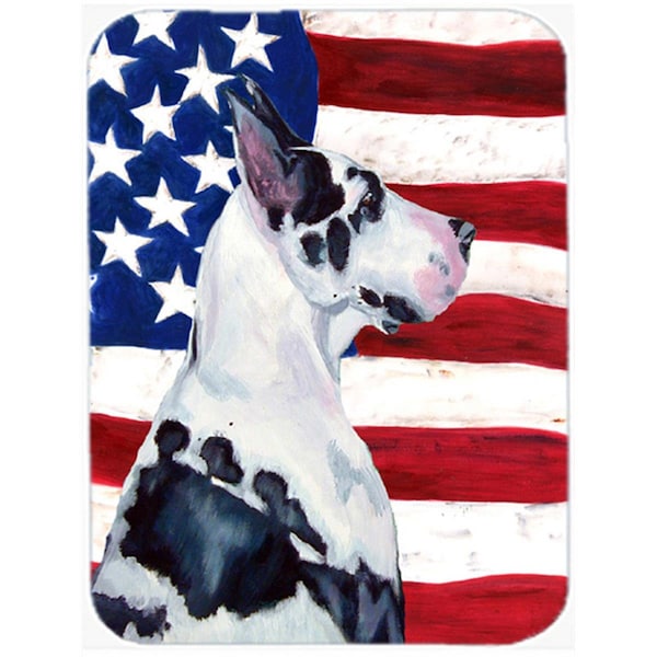 Carolines Treasures 15 x 12 in. USA American Flag with Great Dane Glass Cutting Board - Large - LH9013LCB