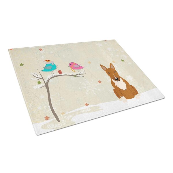Carolines Treasures Christmas Presents Between Friends Bull Terrier Red Glass Cutting Board, Large - BB2606LCB